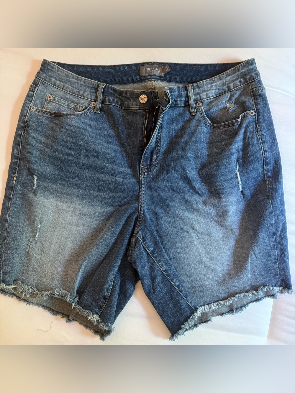 Torrid Distressed Frayed Hem Denim Shorts